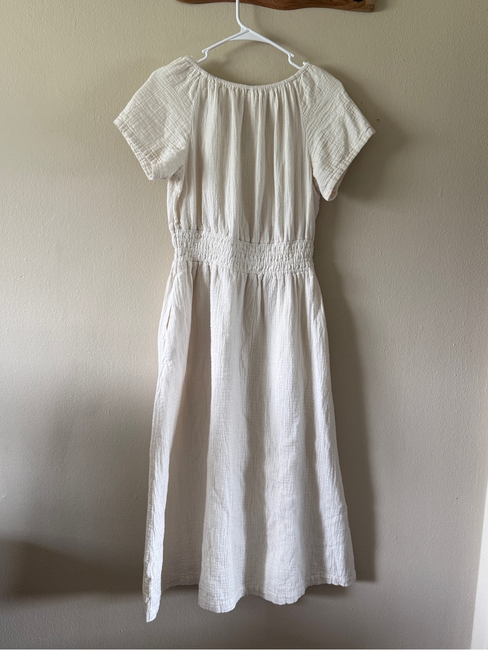 Pact Cream Midi Dress with Smocked Waist - Picture 2 of 7